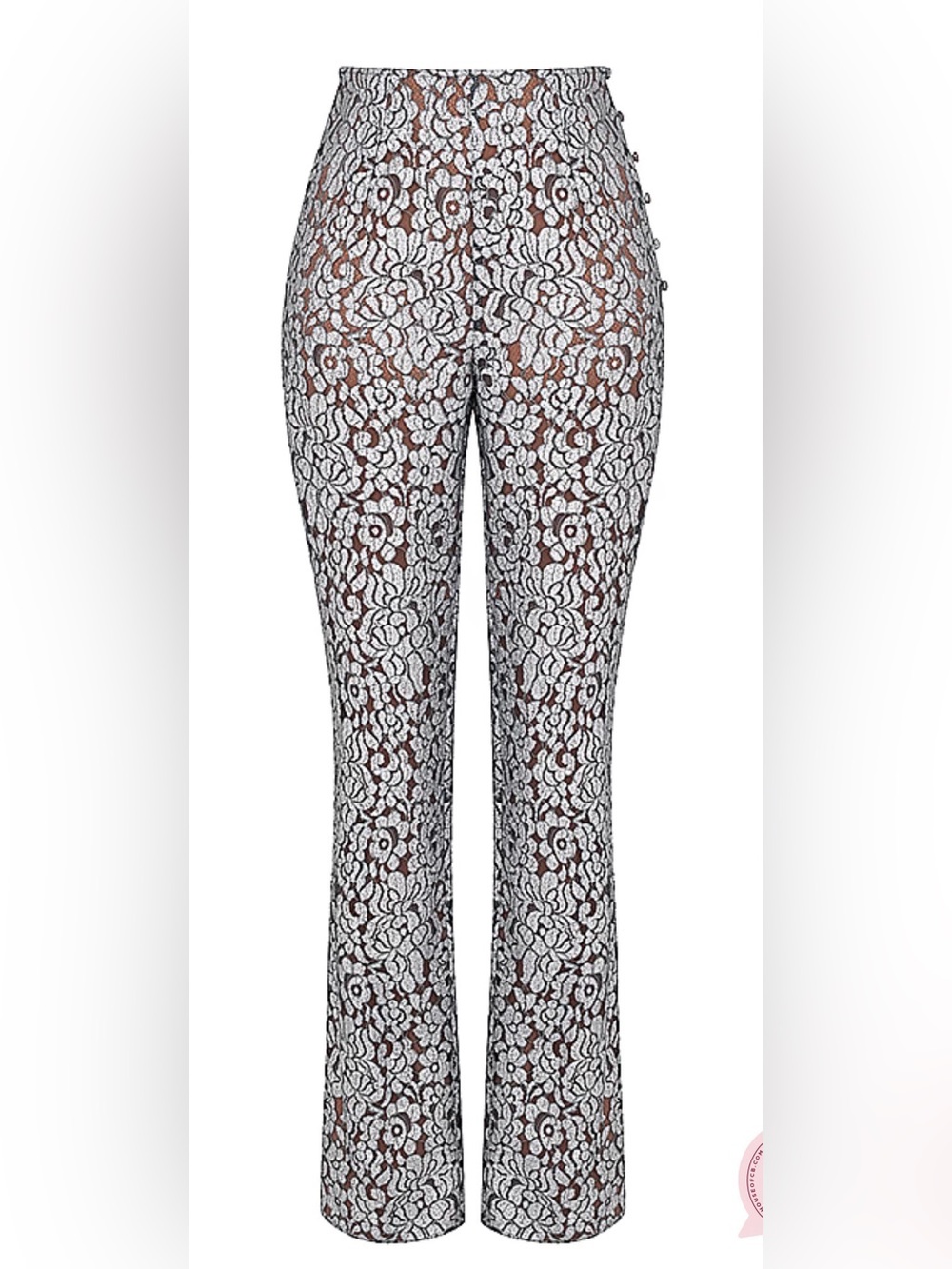 House of Cb Womens Silver Metallic Lace Trousers